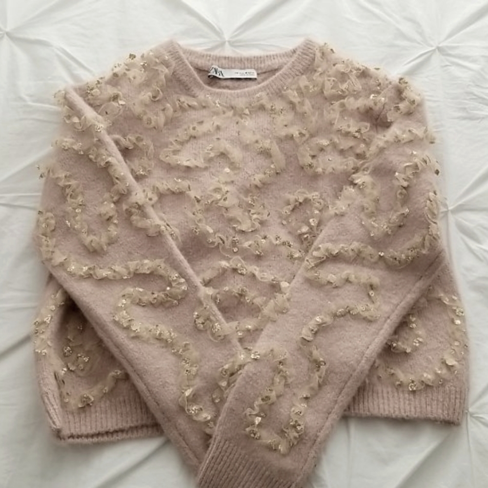 Zara Pink Sweater with Gold Embellishments